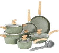 Kitchen Academy Set di pentole con rivestimento antiaderente, 12 pezzi, set di pentole e padelle con coperchio, pentole e padelle per induzione, fornelli a gas e microonde, verde, KA-CS01-001