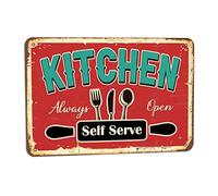 Kitchen Always Open, targa in latta stile vintage, 20,3 x 30,5 cm, decorazione per casa, cucina, camera da letto, negozio di fattoria, caffetteria, bar, pub, divertente decorazione da parete
