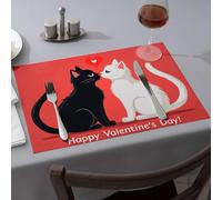 Kitchen And Dining - Tovagliette da pranzo con due gatti che si baciano con un cuore sopra di loro, tovagliette, decorazione per la tavola pasquale (4 pezzi)