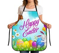 Kitchen Apron - Easter Bunny Floral Cooking Smock, Adjustable Neck Strap Garment with Cute Egg Pattern Design, Full Coverage Protection Feature, Ideal for Baking Gardening Barbecue Cleaning Artist