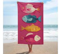 Kitchen Art - Asciugamano da spiaggia in microfibra senza sabbia, con quattro pesci disposti su rosa acceso, grande, multiuso, assorbente, per bagno e piscina, 130 x 80 cm