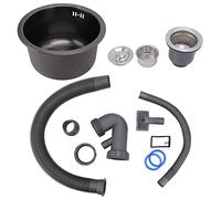 Kitchen BarBlack Mini Round Stainless Steel Sink Single Bowl with Drain Accessories Heat Proof Deep Basin for Home Countertop Dual Mount Installation
