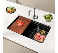 Kitchen Black Single Bowl Kitchen Sink Drop-in/Undermount Farmhouse Workstation Sink Stainless Steel Bar Sink Outdoor Sink Station with Chopping Board(29.5x17.7x8.8In)