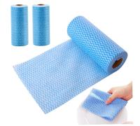 Kitchen Cloth 3 Rolls 150 Sheets Disposable Cleaning Cloths All Purpose Dish Cloths Non Woven Blue Wash Free for Kitchen Bathroom Window Glass