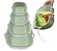 Kitchen Colander Set - PP PET 15,5 x 16,5 x 7 cm 18,5 x 20 x 8 cm 21,5 x 23 x 9 cm 26 x 27,5 x 10 cm | 2 Tier Fruit Veggie Wash Strainer Basket Spinner Tool | For Kitchen Pasta Rice Food Washing Use