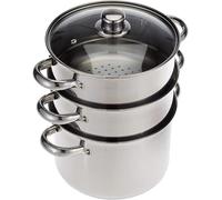 KitchenCraft 3 pentole per la cottura a vapore di alimenti, pentola per la cottura a vapore di alimenti a 3 livelli, sicura per l'induzione, in acciaio inossidabile, in confezione regalo, 22 cm (9''), argento