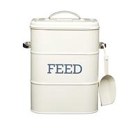 LIVING NOSTALGIA Kitchen Craft Barattolo di Latta con Scritta Feed, da 3 kg, con Cucchiaio, Colore: Panna Antica