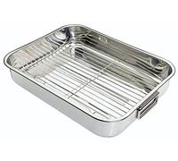 KitchenCraft Teglia con cestello, Teglia in acciaio inox, grande, 43 x 31 cm, argento
