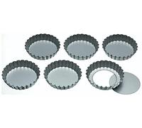 KitchenCraft Mini teglia per crostate con fondo libero, teglie in acciaio inox, sicure per il congelatore, 10 cm (4'') Set di 6, argento