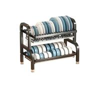 Kitchen Dish Cupboard Stainless Steel Drain Retro Style Organizer Shelf Space Saving Detachable Multifunctional Storage Rack per il bancone della cucina(Black 2 Layers A)