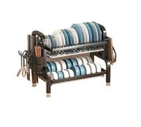 Kitchen Dish Cupboard Stainless Steel Drain Retro Style Organizer Shelf Space Saving Detachable Multifunctional Storage Rack per il bancone della cucina(Black 2 Layers B)