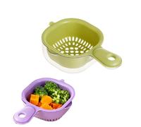 Kitchen Dual Layer Draining Basket, Fruit Washing Bowl with Strainer, Small Berry Tomato Grape Washer for Rinsing & Draining (Green)