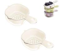 Kitchen Dual Layer Draining Basket with Handle, Fruit Washing Bowl with Strainer Plastic Vegetable for Berries, Vegetables, Fruits (2 White)