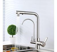 Kitchen Faucet 3 in 1 with Pull Down Sprayer Brass Brushed Hot And Cold Water Straight Drink 360 ° Rotation Multi-Function Kitchen Sink Faucets-C