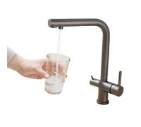 Kitchen Faucet Double Control Water Faucet Pure Water Full Copper Rotatable Hot and Cold Water Kitchen Three-in-One Dual-Use Switch Beige
