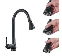 Kitchen Faucet Hot&Cold Sink Mixer Tap 360 gradi Rotation Stream Spray 3 Way Kitchen Crane Stretchable Mixer Tap (Mat Black A)