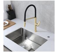 Kitchen Faucet Pull Down Modern Single Hole Single Handle High Arc Stainless Steel Brushed Nickel Kitchen Sink Faucets with Pull out Sprayer (Color : Gold, Size : 51.5cm)