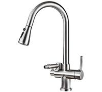 Kitchen Faucet Pull Down, Single Handle Brushed Nickel Bar Sink Faucets with Sprayer, with Water Lines, Commercial Modern Kitchen Faucets