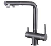 Kitchen Faucet Pull Down, Single Handle Brushed Nickel Bar Sink Faucets with Sprayer, with Water Lines, Commercial Modern Kitchen Faucets (Color : Gray, Size : 31.5cm)
