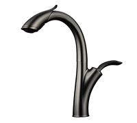 Kitchen Faucet Pull out Brass Kitchen Sink Tap with Dual Function Sprayer, 360° Swivel High Arc Kitchen Faucet Single Handle Cold And Hot Water Mixer Tap,Black (Color : Gun Gray)