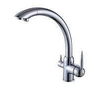 Kitchen Faucet with Drinking Filtered Water Outlet, Lead-Free Brass 3 in 1 Kitchen Sink Tap, High Arc 360° Swivel Dual Handle Cold And Hot Water Mixer Tap,Beige(Cromo) Thriving