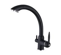 Kitchen Faucet with Drinking Filtered Water Outlet, Lead-Free Brass 3 in 1 Kitchen Sink Tap, High Arc 360° Swivel Dual Handle Cold And Hot Water Mixer Tap,Beige(Nero) Thriving