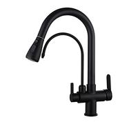 Kitchen Faucet with Drinking Water Faucet, High Arc Pull Down 3-Ways Kitchen Sink Faucet, Solid Brass Dual Handle Cold And Hot Mixer Tap Filter Purifier Faucets,Black