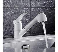 Kitchen Faucets 360 Degree Swivel Pull out Kitchen Sink Faucet Water Saving Polished Black Basin Crane Mixer Brass Tap Single Handle Deck Mounted,White