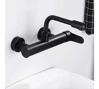 Kitchen Faucets Black Brass Wall Mounted Dual Hole Bathroom 360 Rotate Basin Faucet Cold Hot Water Sink Crane Mixer Taps Black 370mm Heavy Duty