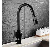 Kitchen Faucets Brass Black Pull out Kitchen Mixer Tap with Aerator 2 Way Function Water Mixer Deck Mounted Single Handle Sink Crane 360 Swivel,Black