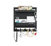 Kitchen Floating Shelves - Wall Stick On Rack For Living Room | Dorm Room Wall Storage Shelf | Polystyrene Material 24x23x5.4cm 150g - With Hooks And Cable Clips For Phone Remote Earphone - No Drill E
