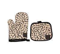 Kitchen Gloves Insulation Leopard Pattern Pad Cooking Microwave Gloves Baking BBQ Oven Potholders Oven Mitts Kitchen Gloves2PcsYellow