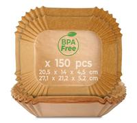 KITCHEN GURU Carta da forno Air Fryer, 150 stampi rettangolari, 100 x L, 50 x XL, per friggitrice senza olio, 5 a 11 L, dimensioni 20,5 x 14 e 27 x 21, antiaderente, resistente, BPA Free, qualità