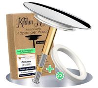 Kitchen Helpis® Elegante tappo per vasca da bagno, universale, diametro 72 mm, antiruggine, per tutte le vasche comuni, tappo per vasca da bagno regolabile in altezza, V2.0 - 100% ermetico, con 2