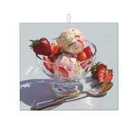 Kitchen HHGFASD - Tappetino scolapiatti per cucina, motivo gelato e fragole, ultra assorbente, reversibile ed elegante tappetino da cucina