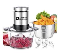 Kitchen in the box Tritatutto 2L con 2 Ciotole,Frullatore con 2 Set di 4 Lame in Acciaio inox,Tritatutto Elettrico a 2 Velocità per Verdure,Carne,Frutta Secca,400W