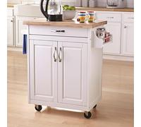 Kitchen Island Carrello con blocco superiore per macellaio, cassettiera, mensole, portaspezie, barra porta asciugamani, 81,3 x 48,3 x 88,9 cm