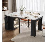 Kitchen Island - Isola da cucina con vano portaoggetti, bianco e nero, 39,6 | Tavolo da bar multifunzione con ruote, luce LED e presa per cucina, sala da pranzo, utilizzabile come credenza o credenza