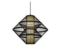 Kitchen Island Light, Wooden Pendant Natural Lampshade Handmade Chandelier Creative Rattan Decor Lighting for Living Room Bedroom(Black)