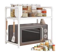 Kitchen Microwave Stand - Doppio Layer Shelf Stand With Hooks, Bread Machine Holder Widened Seasoning Rack | Space-Saving Countertop Organizer For Kitchen Pantry Garage Dorm Table Bathroom Storage And