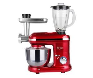 KITCHEN MOVE Dallas Pro Robot da cucina multifunzione in acciaio, con tritatutto e frullatore, 1500 W, ciotola da 5,5 l, rosso