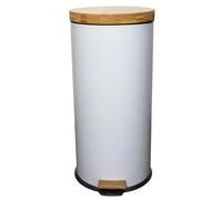 KITCHEN MOVE Pattumiera da Cucina a Pedale Forest 30L Opaco Bianco in Acciaio Inox e Legno con Secchio, Inossidabile, 29 cm