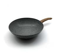 KITCHEN MOVE Wok in alluminio a induzione antiaderente 28 cm ONYX con manico finto legno rivestimento pietra 5 strati