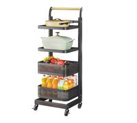 Kitchen nizer - Scaffale scorrevole salvaspazio per dispensa, 4 ripiani e 2 cesti, per frutta e verdura, soluzione efficiente per riporre la cucina