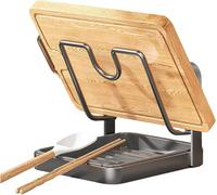 Kitchen Pot Lid Storage Rack, 304 Stainless Steel Multifunctional Holder and Spoon Rest, Pot Lid Holder Rack While Cooking Organizer for Countertop, with Removable Drip Tray(Black,1-Layer)