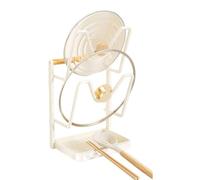 Kitchen Pot Lid Storage Rack, Pot Lid Holder While Cooking, Multifunctional Double-Layer, Triple-Layer Holder with Removable Drip Tray, Kitchen Tools, (2-Layer Beige)