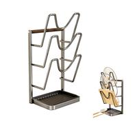 Kitchen Pot Lid Storage Rack, Pot Lid Holder While Cooking, Multifunctional Double-Layer, Triple-Layer Holder with Removable Drip Tray, Kitchen Tools, (3-Layer primary color)