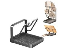 Kitchen Pot Lid Storage Rack & Spoon Rest,Countertop Pot Lid Organizer with Removable Drip Tray,Pots Lids Holder While Cooking,Storage Stand for Cutting Boards,Ladles,Spatulas (Gray-B)