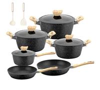 Kitchen - Set di pentole a induzione, 12 pezzi, in granito, antiaderente, set di pentole e padelle PFOA e PFOS, perfetto per principianti e cuochi professionisti (nero)