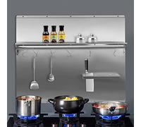 Kitchen Silver Range Backsplash Range Hood Wall Shield with Storage Shelf And Hanging Rack Stove Splash Guard Backsplash Protector for Kitchen Wall (36 x 29.5 inch)